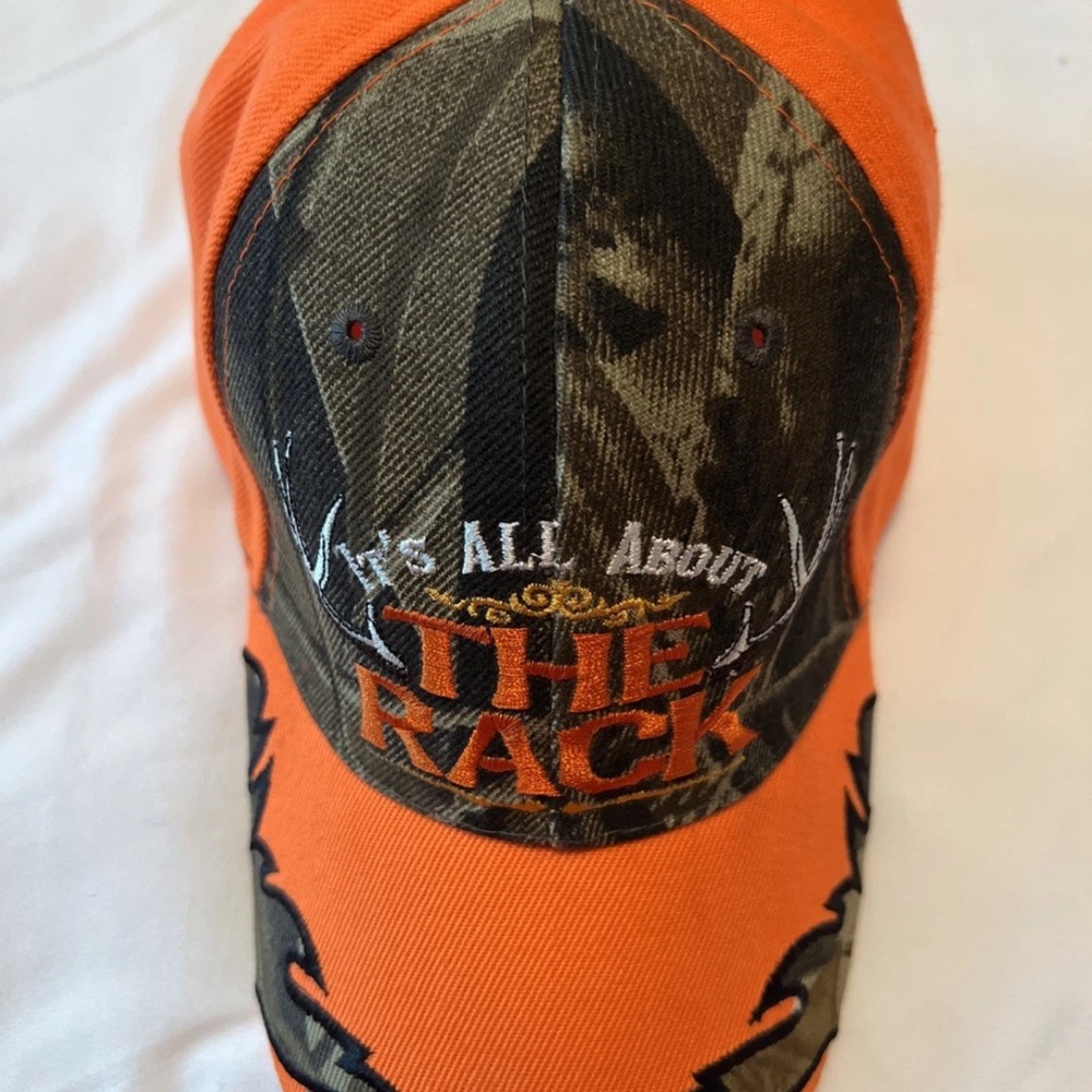 Orange and Camouflage Hat “It’s All About The Rack” Embroidered w/Camo Detailing